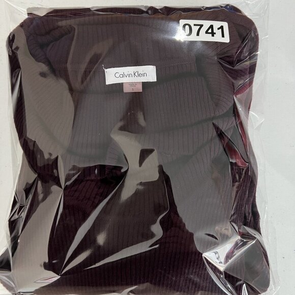 Calvin Klein Womens S Burgundy Ribbed Knit Cowl Neck Fit Flare Pleated Dress - Picture 16 of 16